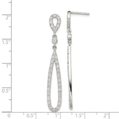 QE9293 Sterling Silver Rhodium-plated Polished CZ Teardrop Post Dangle Earrings