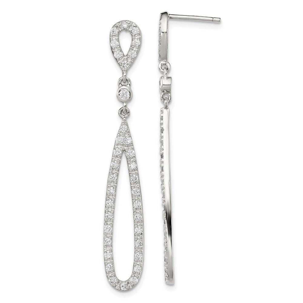 QE9293 Sterling Silver Rhodium-plated Polished CZ Teardrop Post Dangle Earrings