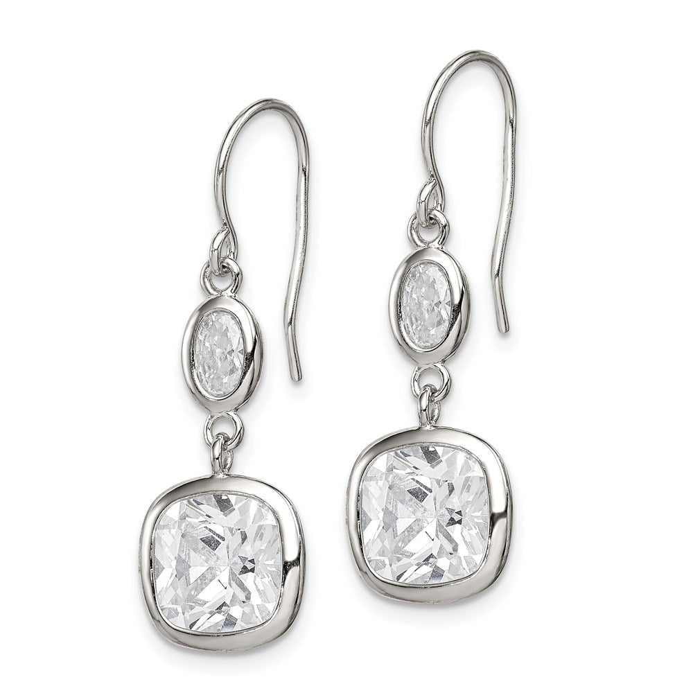 QE9309 Sterling Silver Rhodium-plated Polished Oval & Square CZ Dangle Earrings
