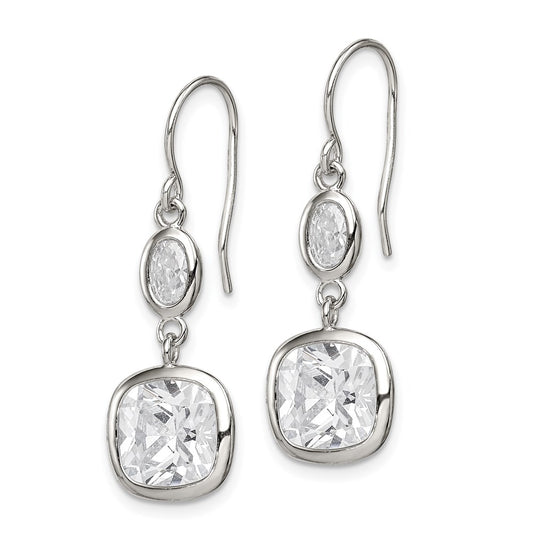 QE9309 Sterling Silver Rhodium-plated Polished Oval & Square CZ Dangle Earrings