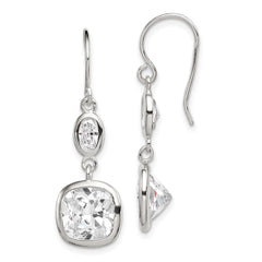QE9309 Sterling Silver Rhodium-plated Polished Oval & Square CZ Dangle Earrings