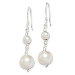 QE9364 Sterling Silver Polished 6-10mm Freshwater Cultured Pearl Dangle Earrings