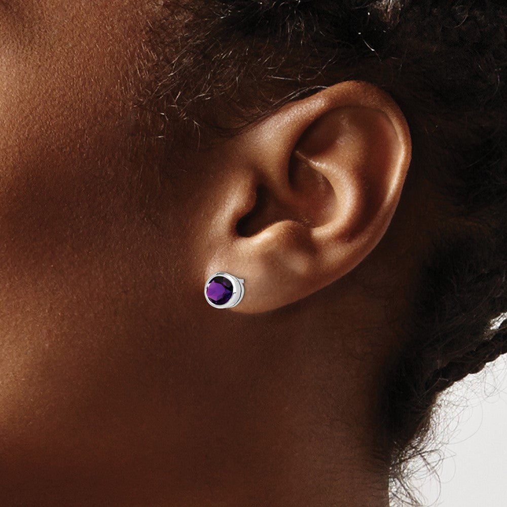 QE9411AM Sterling Silver Rhodium-plated Amethyst Post Earrings