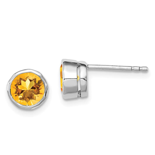 QE9411CI Sterling Silver Rhodium-plated Citrine Circle Stud Earrings