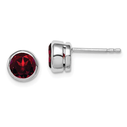 QE9411GA Sterling Silver Rhodium-plated Garnet Circle Stud Earrings