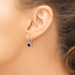 QE9412GA Sterling Silver Rhodium Plated Garnet Small Heart Earrings