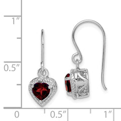QE9412GA Sterling Silver Rhodium Plated Garnet Small Heart Earrings