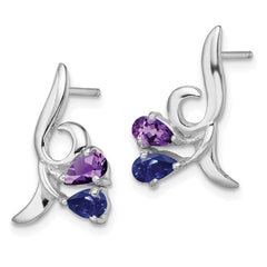 QE9420 Sterling Silver Rhodium Plated Polished Amethyst and Iolite Post Earrings