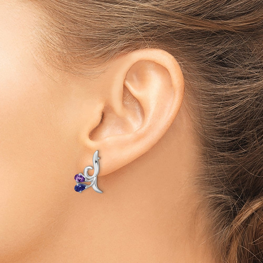 QE9420 Sterling Silver Rhodium Plated Polished Amethyst and Iolite Post Earrings
