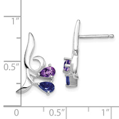QE9420 Sterling Silver Rhodium Plated Polished Amethyst and Iolite Post Earrings