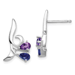QE9420 Sterling Silver Rhodium Plated Polished Amethyst and Iolite Post Earrings