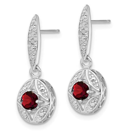 QE9433 Sterling Silver Rhodium-plated Garnet and Diamond Dangle Earrings