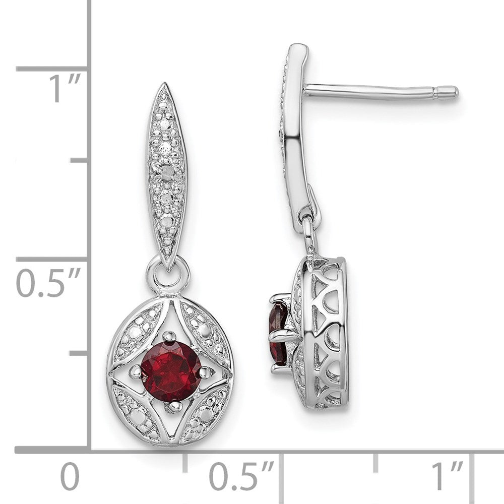 QE9433 Sterling Silver Rhodium-plated Garnet and Diamond Dangle Earrings