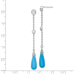 QE9442 Sterling Silver Rhodium-plated Turquoise and CZ Post Dangle Earrings
