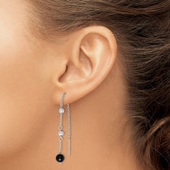 QE9446 Sterling Silver RH-plated Polished & Beaded Black Onyx Threader Earrings