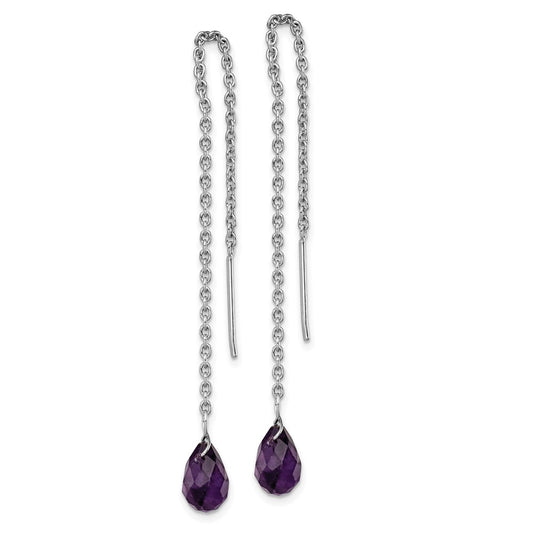 QE9448 Sterling Silver Rhodium-plated Amethyst Bead Dangle Earrings