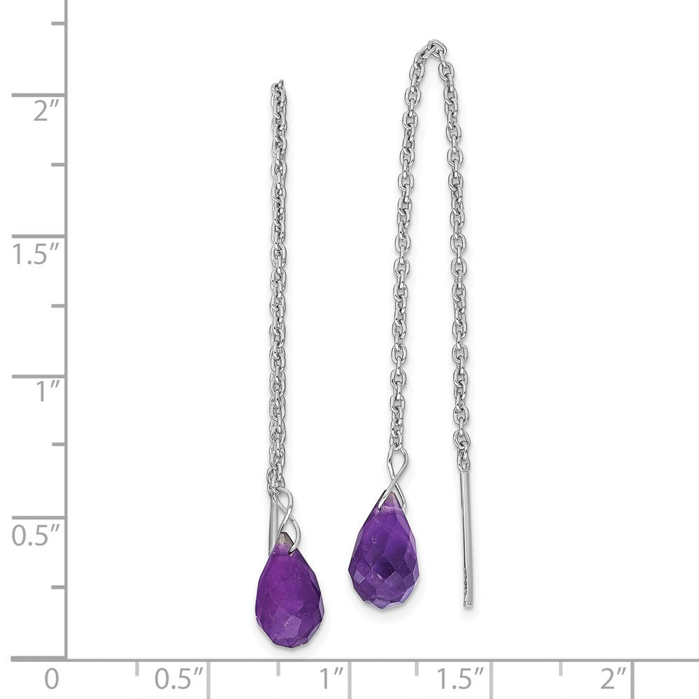 QE9448 Sterling Silver Rhodium-plated Amethyst Bead Dangle Earrings