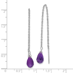 QE9448 Sterling Silver Rhodium-plated Amethyst Bead Dangle Earrings