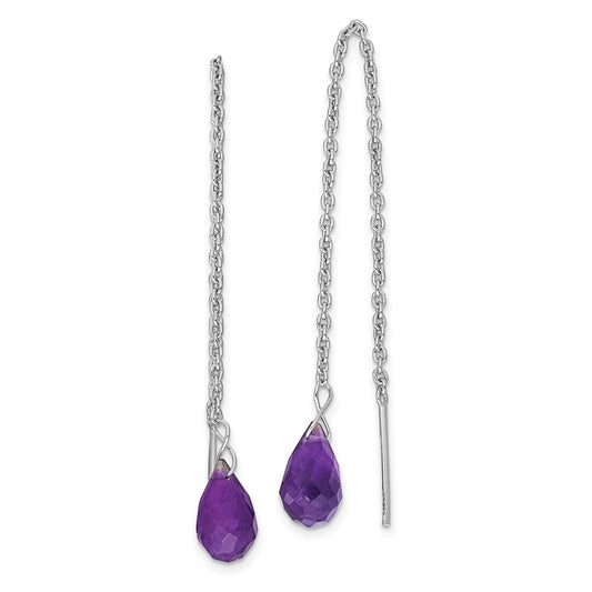 QE9448 Sterling Silver Rhodium-plated Amethyst Bead Dangle Earrings