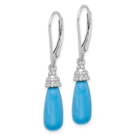 QE9453 Sterling Silver Rhodium-plated Turquoise Stone Dangle Earrings