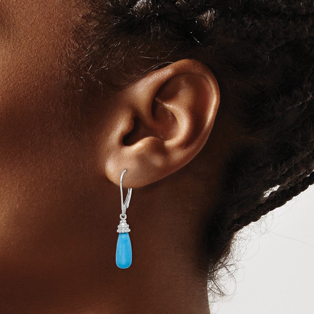 QE9453 Sterling Silver Rhodium-plated Turquoise Stone Dangle Earrings