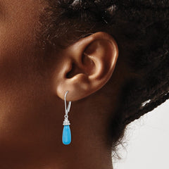 QE9453 Sterling Silver Rhodium-plated Turquoise Stone Dangle Earrings