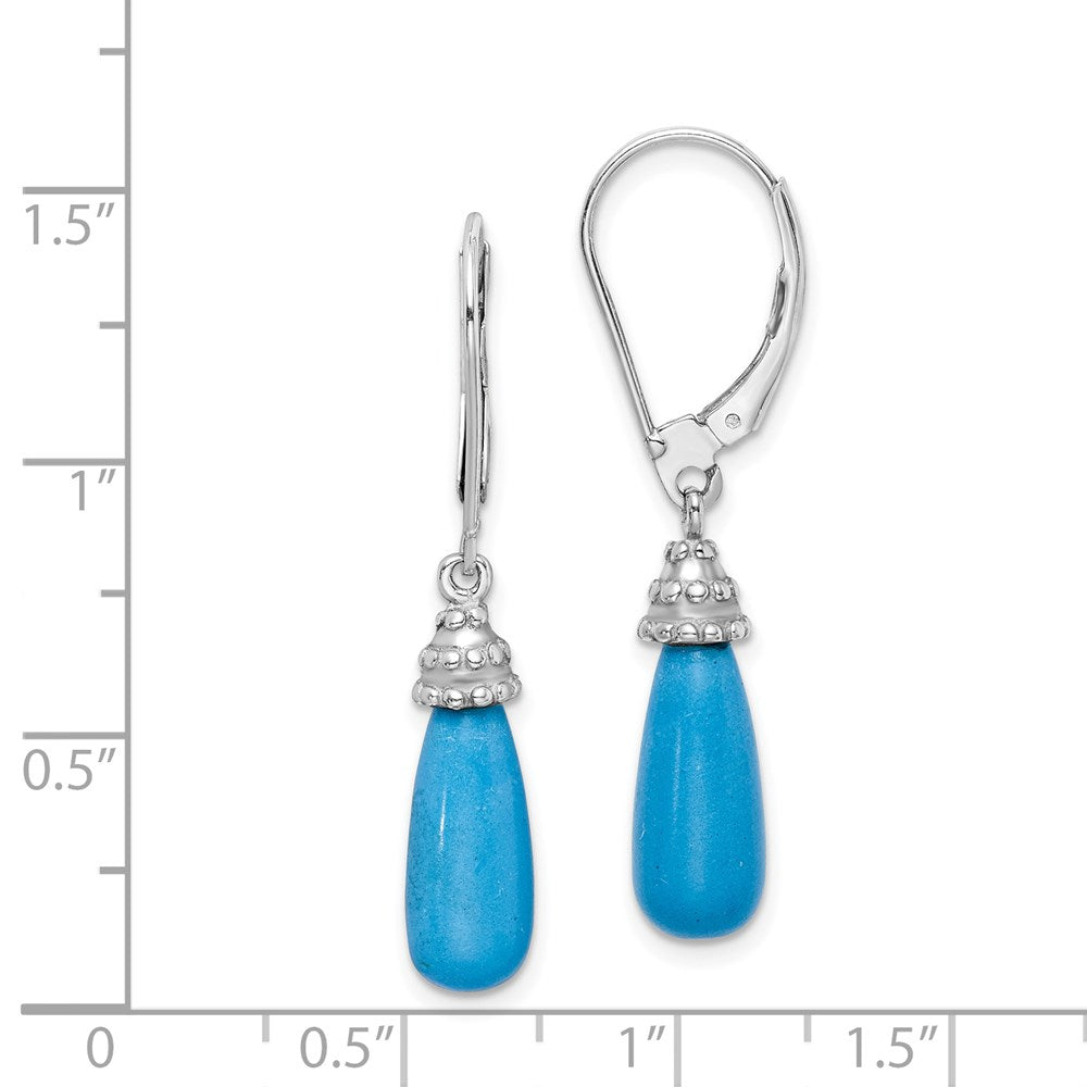 QE9453 Sterling Silver Rhodium-plated Turquoise Stone Dangle Earrings