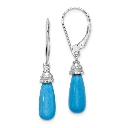 QE9453 Sterling Silver Rhodium-plated Turquoise Stone Dangle Earrings