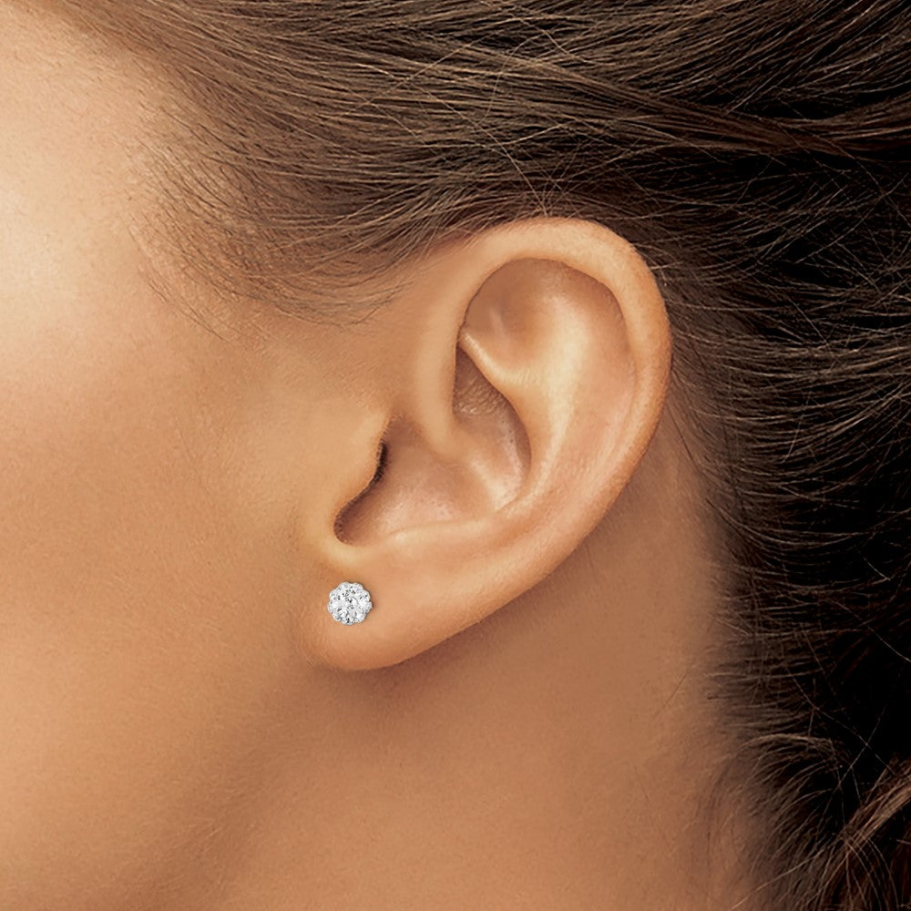 QE9537 Sterling Silver Rhodium Plated Stellux Crystal Ball Post Earrings