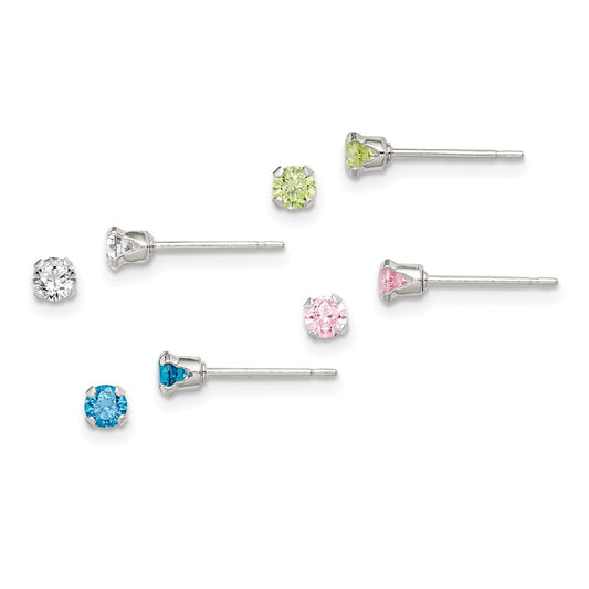 QE9579SET Sterling Silver 4pc Post Stellux Crystal Earring Set