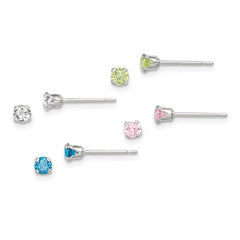 QE9579SET Sterling Silver 4pc Post Stellux Crystal Earring Set