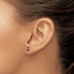 QE9590 Sterling Silver Rhodium Polished Enameled Lady Bug Post Earrings