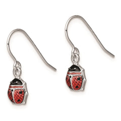 QE9591 Sterling Silver Rhodium Enameled Ladybug Dangle Earrings