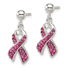 QE9653 Sterling Silver Stellux Crystal Pink Awareness Ribbon Earrings