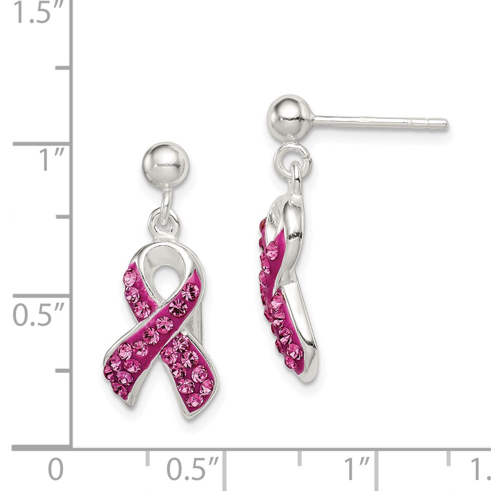 QE9653 Sterling Silver Stellux Crystal Pink Awareness Ribbon Earrings
