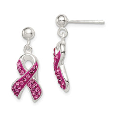 QE9653 Sterling Silver Stellux Crystal Pink Awareness Ribbon Earrings