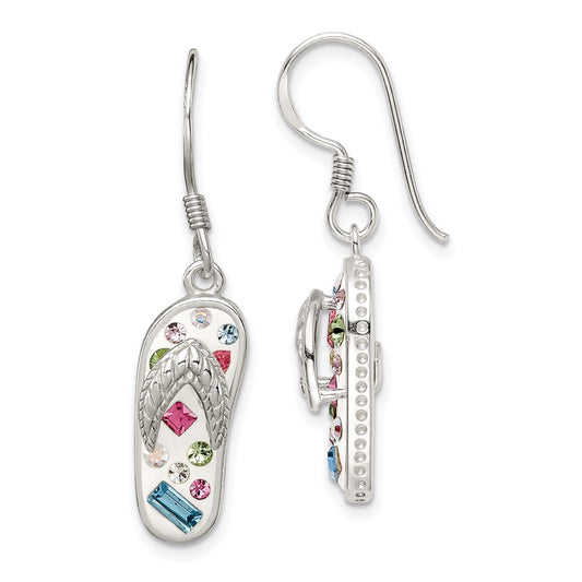 QE9672 Sterling Silver Stellux Crystal Multi-Color/White Flip Flop Earrings
