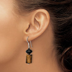 QE9705 Sterling Silver Black Agate / Black Glass Bead / Tiger's Eye Dangle Earring