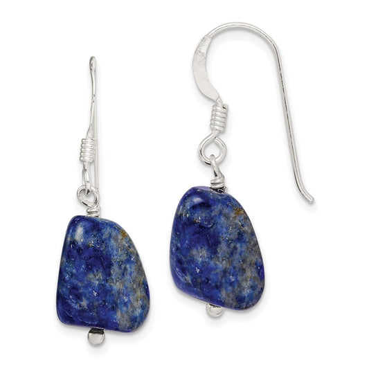 QE9720 Sterling Silver Polished Blue Lapis Dangle Earrings