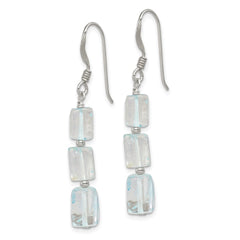 QE9725 Sterling Silver Polished Rectangular Light Blue Quartz Dangle Earrings