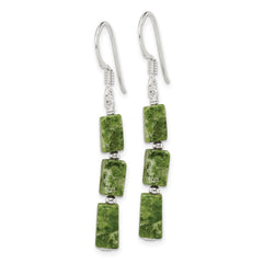 QE9735 Sterling Silver Polished Green Russian Serpentine Dangle Earrings