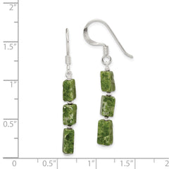 QE9735 Sterling Silver Polished Green Russian Serpentine Dangle Earrings