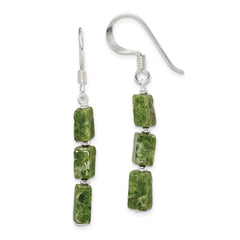 QE9735 Sterling Silver Polished Green Russian Serpentine Dangle Earrings