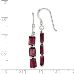 QE9744 Sterling Silver Polished Triple Rectangle Garnet Dangle Earrings