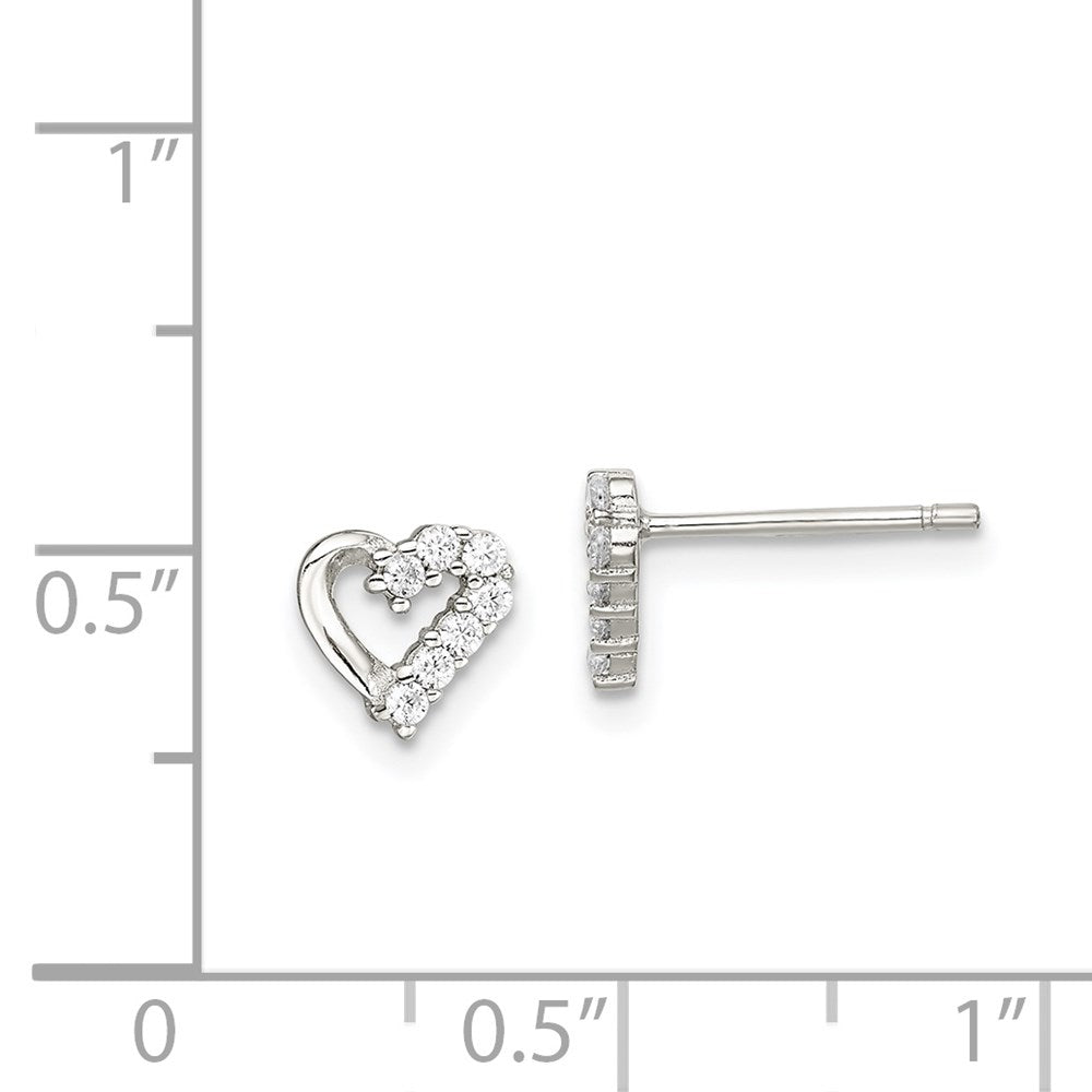 QE9774 Sterling Silver Rhodium-plated CZ Heart Post Earrings