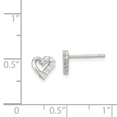 QE9774 Sterling Silver Rhodium-plated CZ Heart Post Earrings