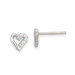 QE9774 Sterling Silver Rhodium-plated CZ Heart Post Earrings