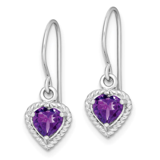 QE9795AM Sterling Silver Rhodium Plated Amethyst Small Heart Earrings