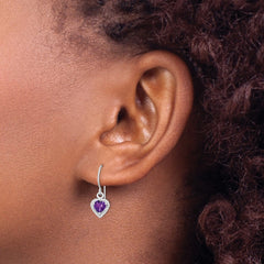 QE9795AM Sterling Silver Rhodium Plated Amethyst Small Heart Earrings