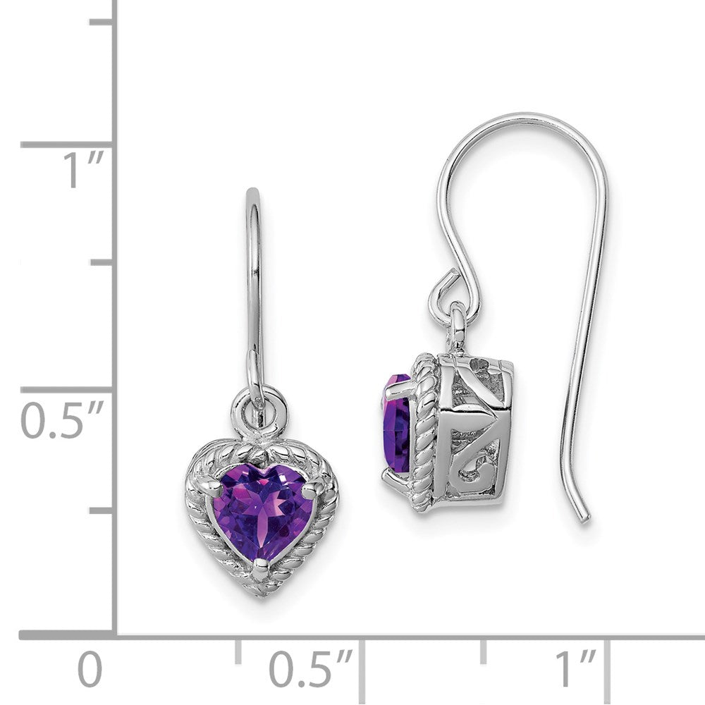 QE9795AM Sterling Silver Rhodium Plated Amethyst Small Heart Earrings